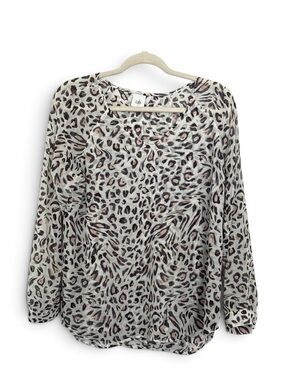 Cabi Style #5337 Glamour Blouse – Cream & Taupe Leopard Print, Size Small